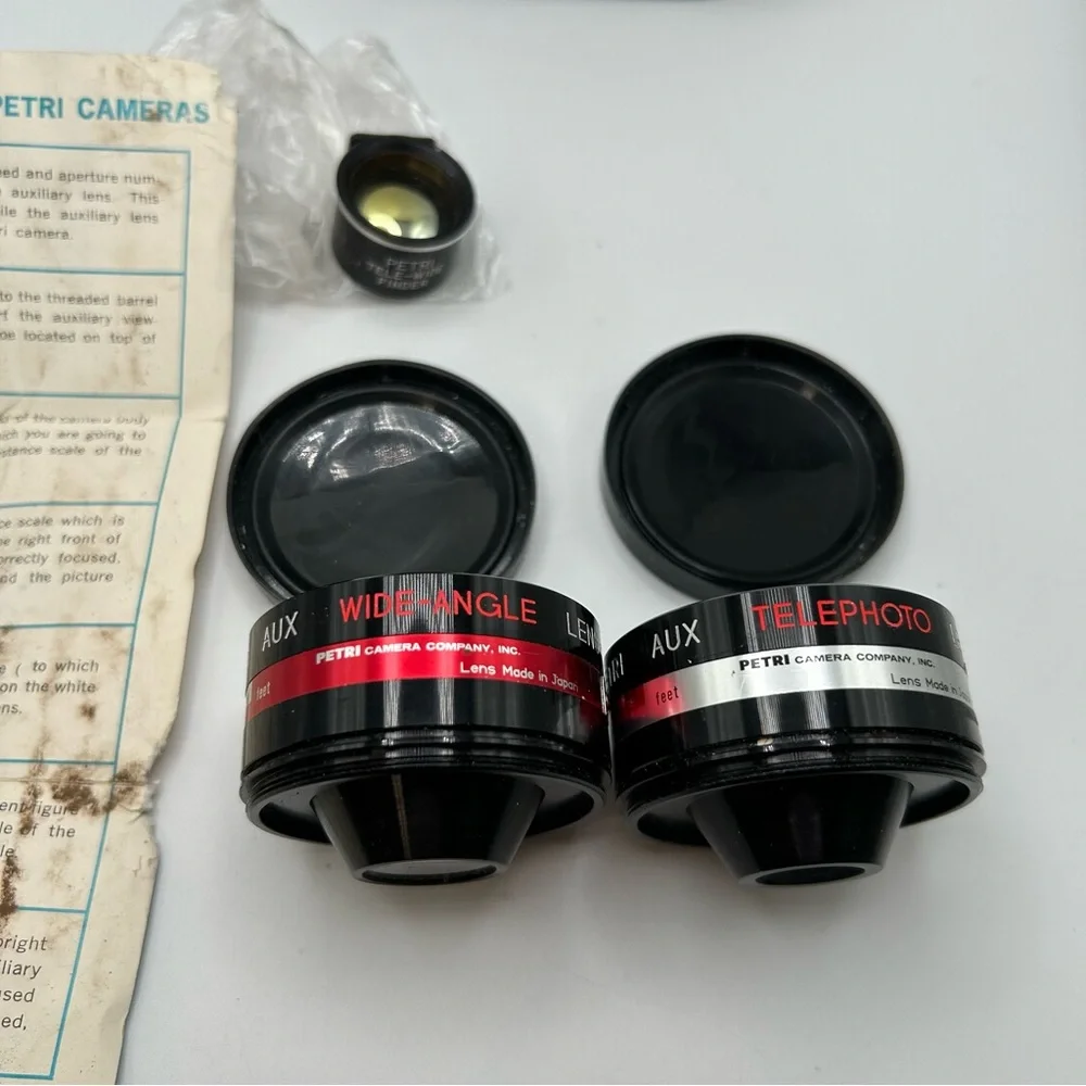 Petri Aux Camera Lens 45mm Telephoto and 45mm Wide Angle 1:1.8 With Case VTG